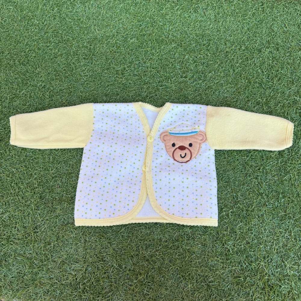 Vtg Teddy Bear Polka Dot Cardigan Sweater Jacket Infant 0-3‎ Months Sailor